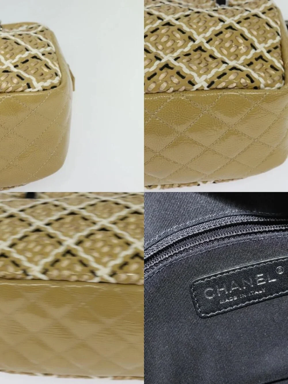 CHANEL Chain Shoulder Bag Enamel Beige CC Auth 125492